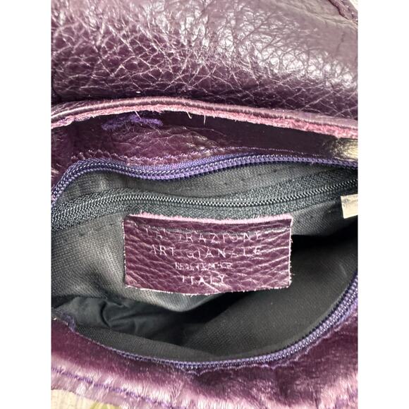 VTG Lavorazione Artigianale Handbag Deep Purple Eggplant Italian Leather Bow Bag - Picture 8 of 8